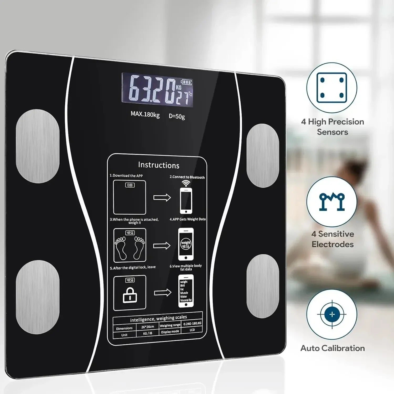 Smart Bluetooth Weight Scale for Body Metrics & Health Tracking