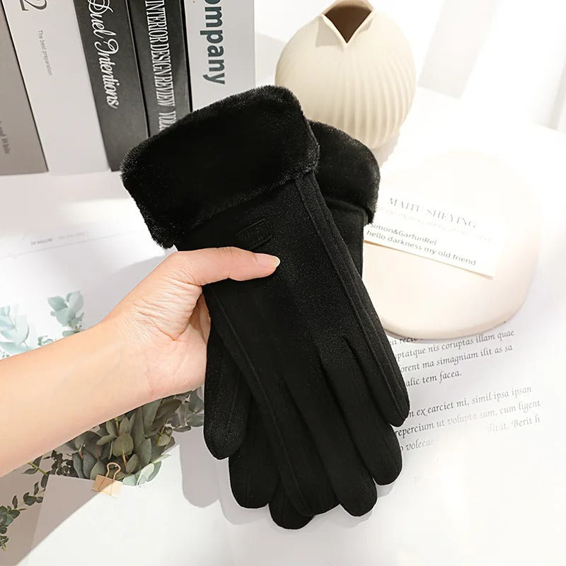 Women’s Winter Plush Gloves Fashionable Warm Suede with Touchscreen Capability