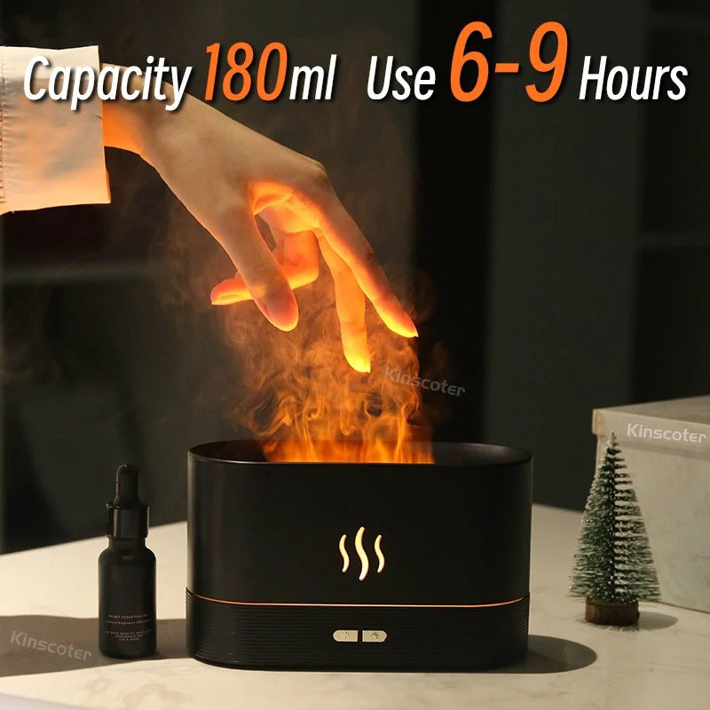 Ultrasonic Cool Mist Aroma Diffuser & Humidifier with LED Flame Effect