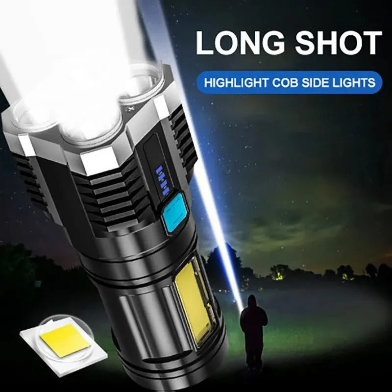 High-Power LED Camping Torch – Rechargeable Flashlight with 4 Lamp Beads