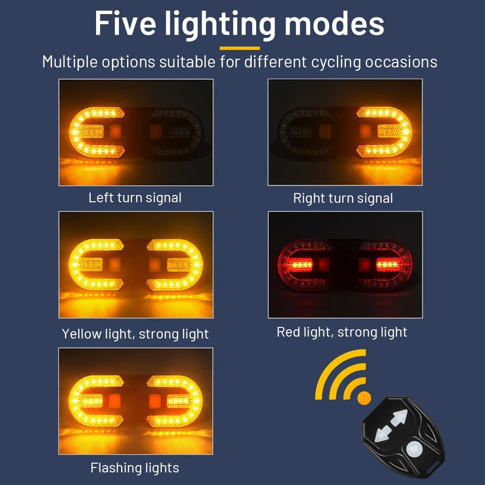 Remote Control Bicycle Taillight – USB Rechargeable LED Turn Signal & Brake Warning Light