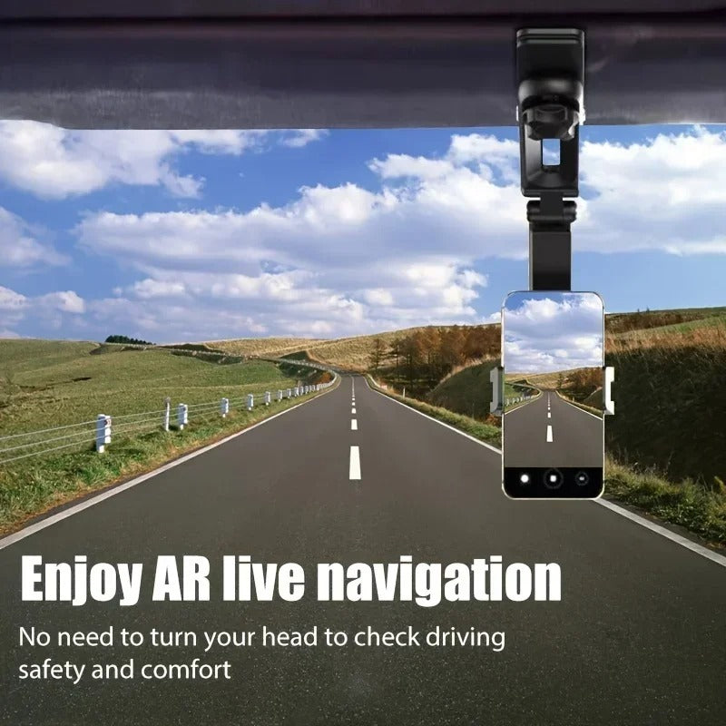 360° Rotating Rearview Mirror Phone Holder – Multifunction Car Phone Carrier
