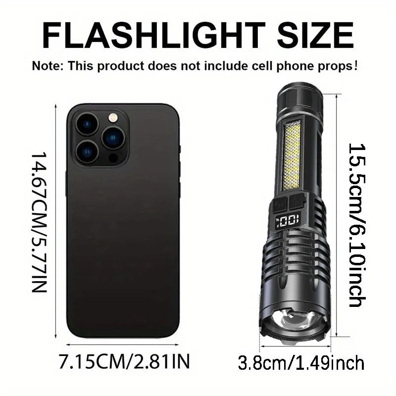 High Power Rechargeable LED Flashlight – Ultra Bright Torch with Side Light