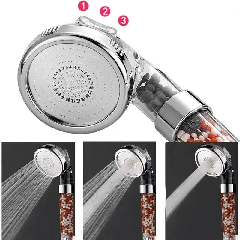 3-Function High Pressure SPA Shower Head – Water-Saving with Filter