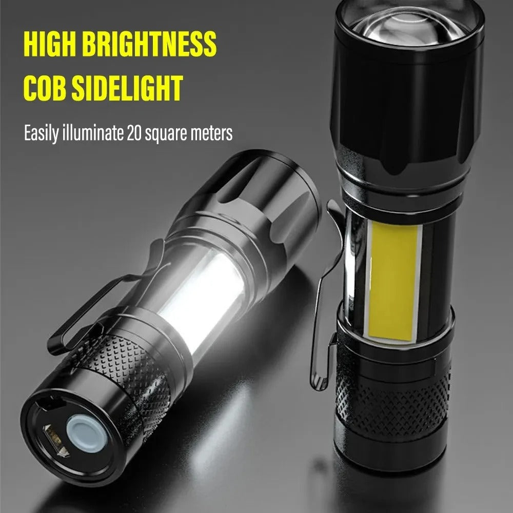 Portable Zoomable LED Flashlight – USB Rechargeable Mini Torch