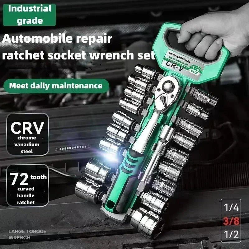 Socket Sleeve Wrench Set – 1/4", 3/8", 1/2" Ratchet Spanner Tool Kit for Car Repair, Auto Maintenance & Hand Tool Use