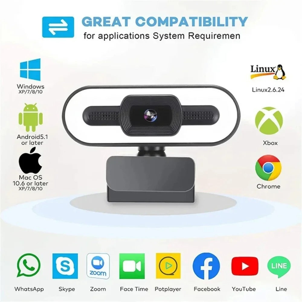 Portable Full HD 1080P/2K/4K Webcam – Auto Focus Streaming Camera with Built-in Microphone