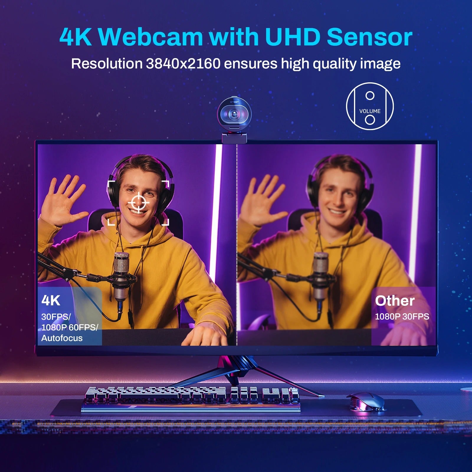 4K Streaming Webcam – 1080P 60FPS USB Camera with Autofocus & Dual Mics