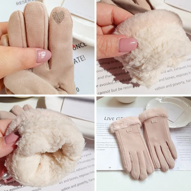 Women’s Winter Plush Gloves Fashionable Warm Suede with Touchscreen Capability