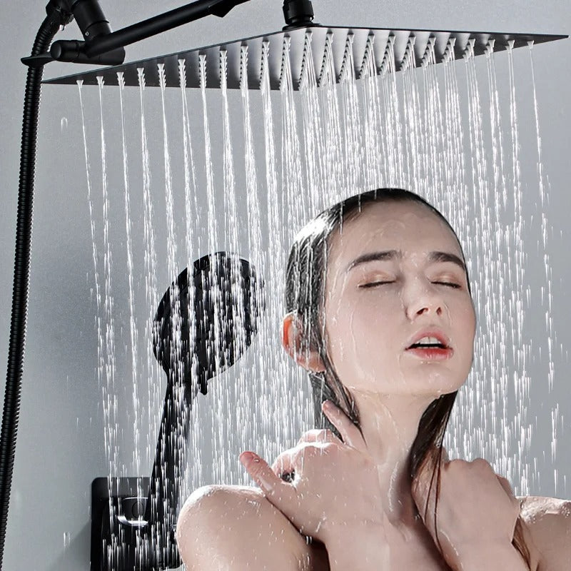 Luxury 8/10 Inch Black Rain Shower System – High Pressure Shower Faucet with 6-Mode Adjustable Hand Showerhead