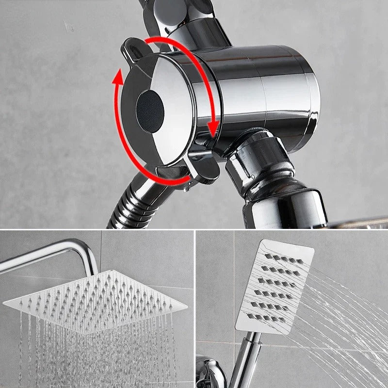 Three-Function 8-Inch Square Rain Shower Set Stainless Steel Pressure Shower head