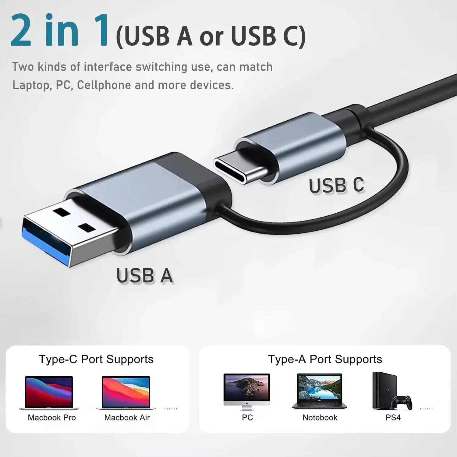 8-in-1 USB Hub with Card Reader USB-C Port, USB 3.0/2.0, SD/TF Slots