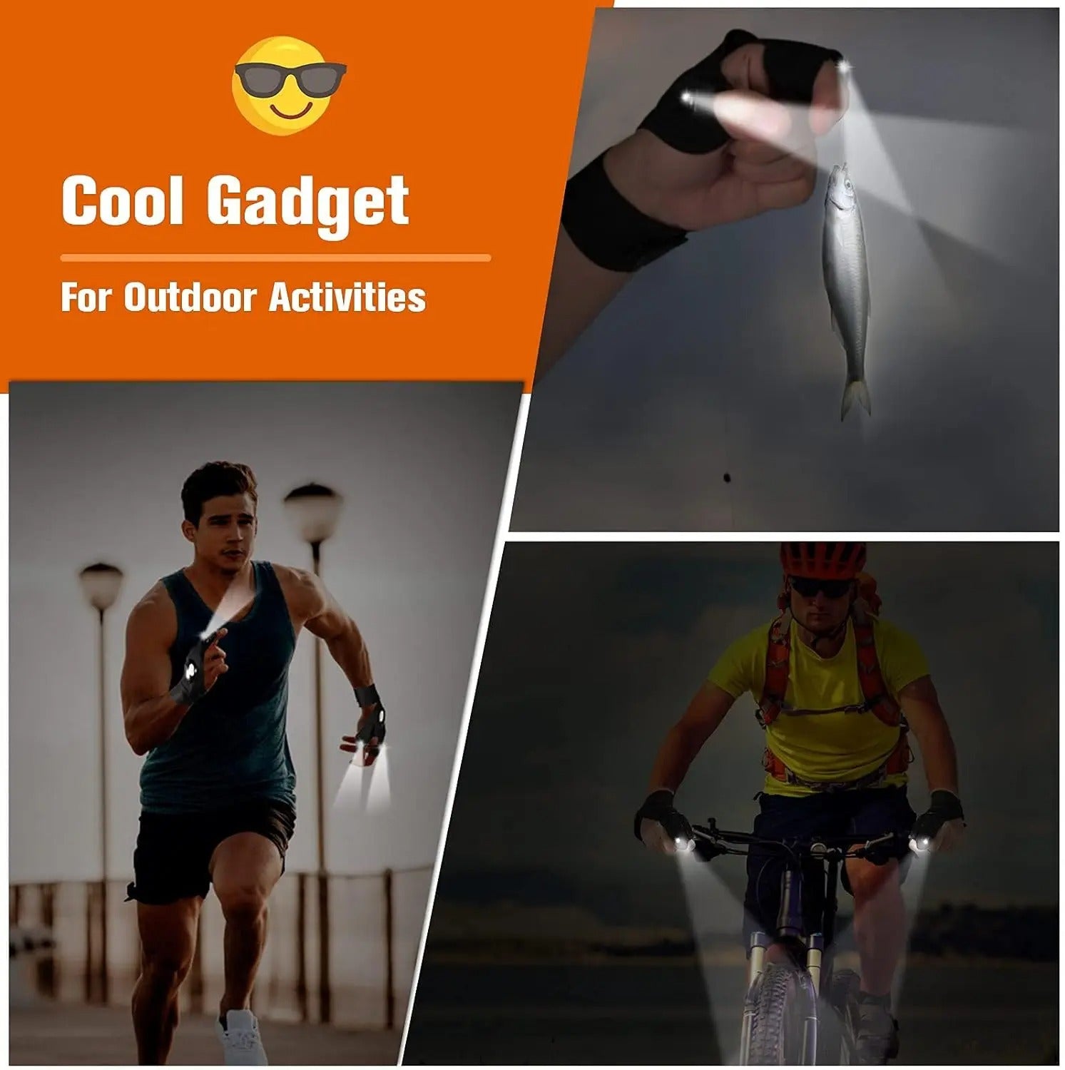 LED Half Finger Flashlight Glove Waterproof