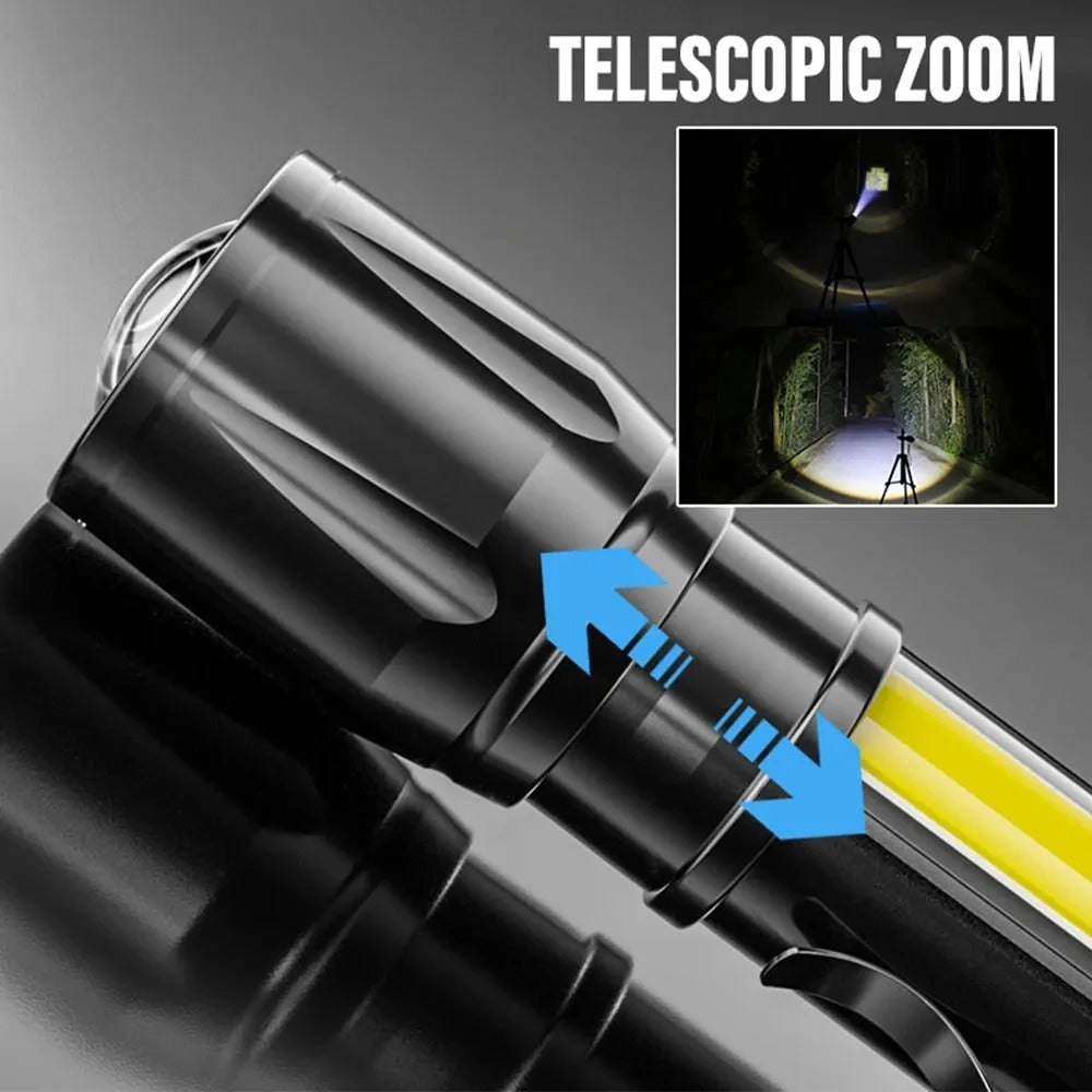 Portable Zoomable LED Flashlight – USB Rechargeable Mini Torch