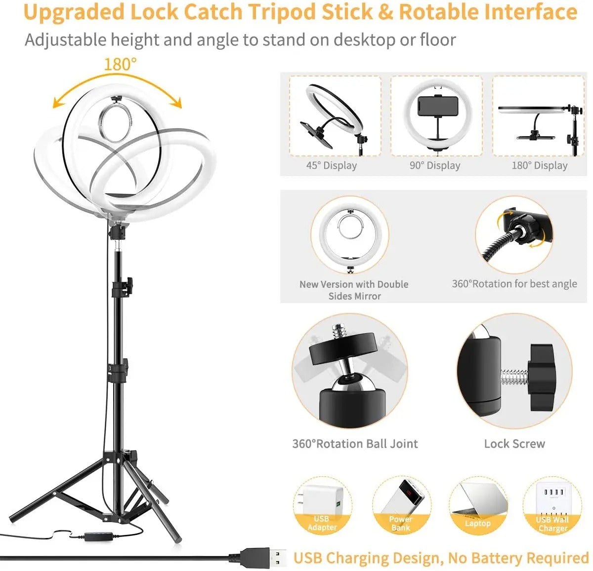 LED Selfie Ring Light with USB Remote – Tripod & Phone Holder