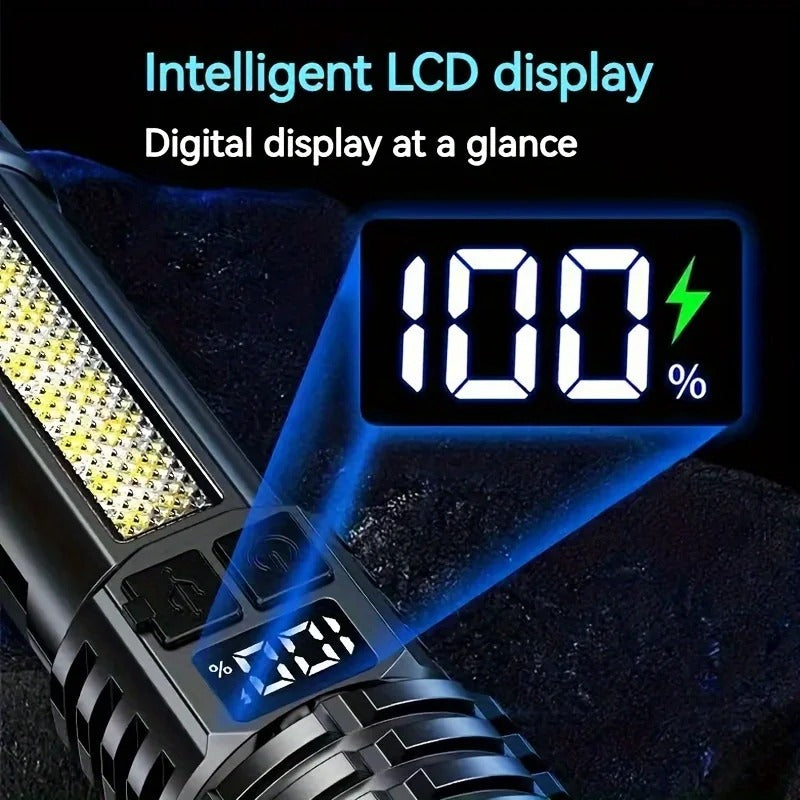 High Power Rechargeable LED Flashlight – Ultra Bright Torch with Side Light