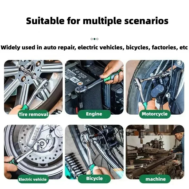 Socket Sleeve Wrench Set – 1/4", 3/8", 1/2" Ratchet Spanner Tool Kit for Car Repair, Auto Maintenance & Hand Tool Use