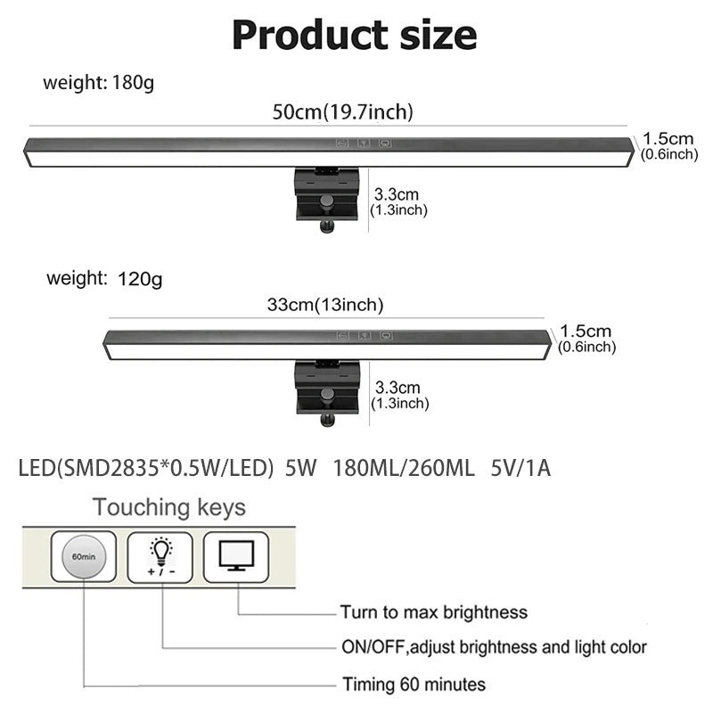 Eye-Care LED Monitor Light Bar – 50cm USB-Powered Desk Lamp with Stepless Dimming for Computer Screens and Reading
