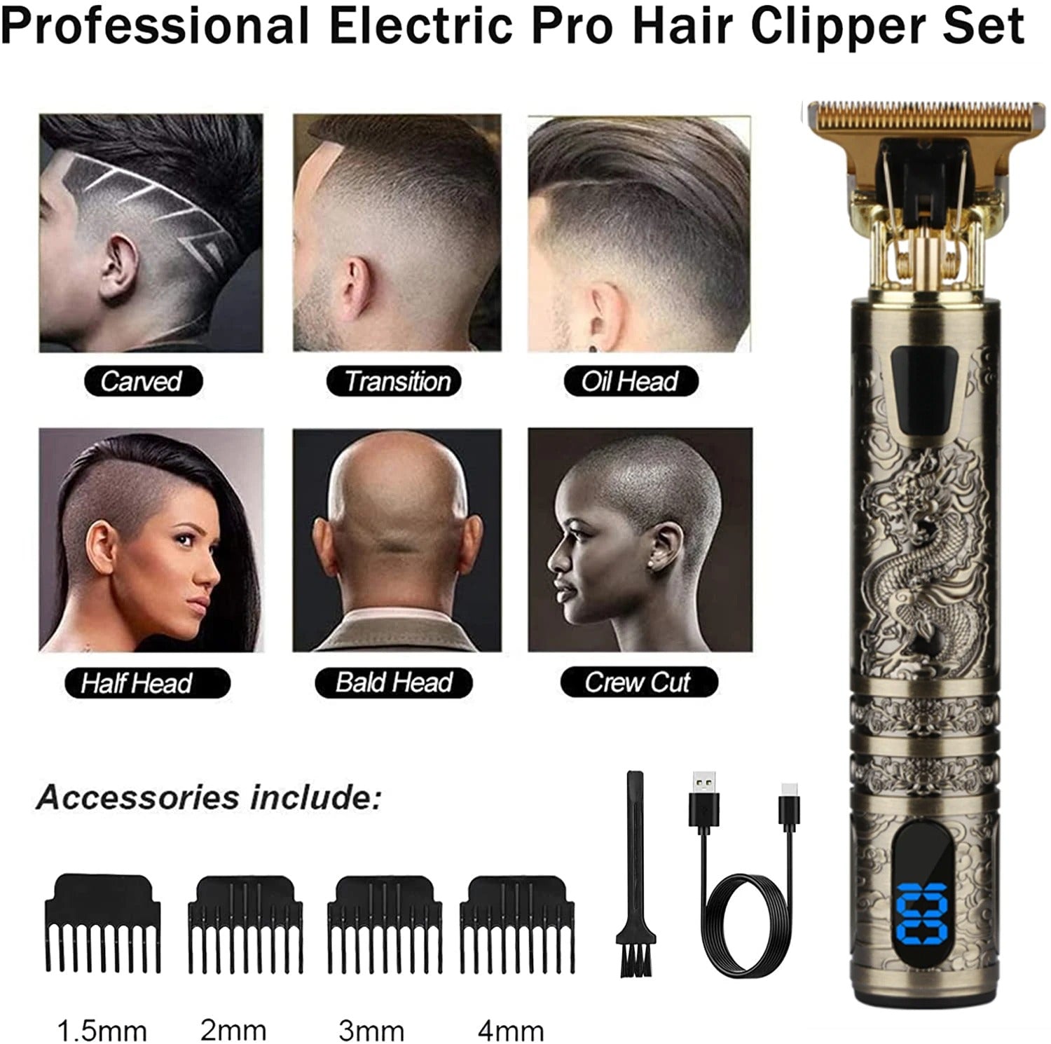 Electric Hair Trimmer – Precision Carving Clipper for Men’s Beard & Hair Grooming