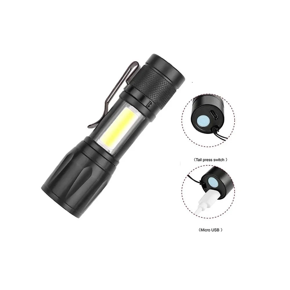 Portable Zoomable LED Flashlight – USB Rechargeable Mini Torch