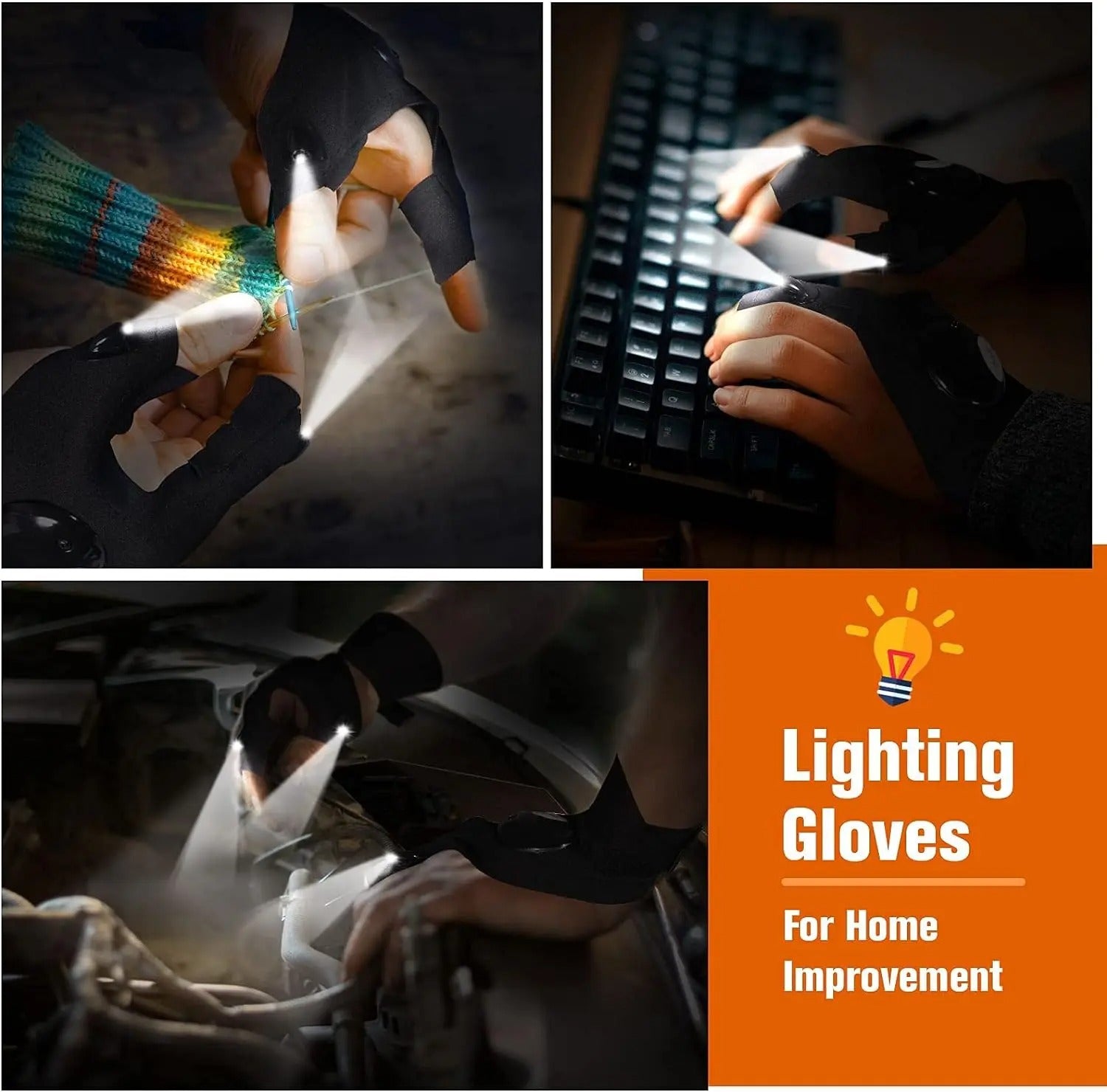 LED Half Finger Flashlight Glove Waterproof