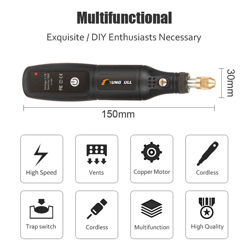 Cordless USB Rotary Engraving Tool Mini Wireless Electric Drill & Polishing Kit