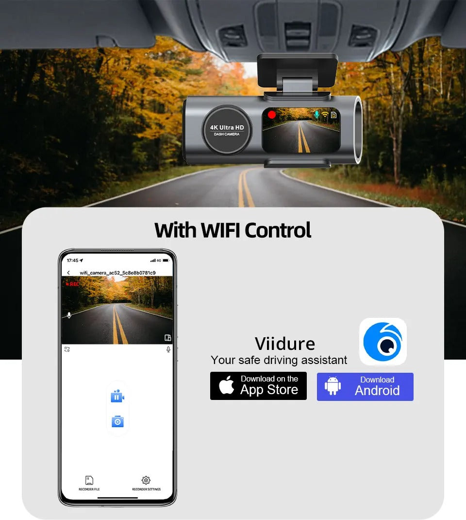 Dash Cam Dual Lens 4K UHD