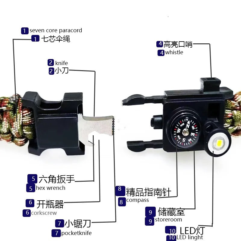 Waterproof Survival Paracord Bracelet with LED Light