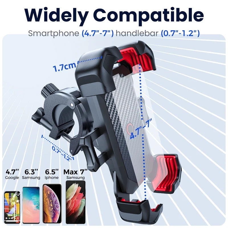 360° Bike Phone Holder – Universal Shockproof Bicycle Mount for 4.7"–7" Smartphones with GPS Clip for Cycling & Motorbike