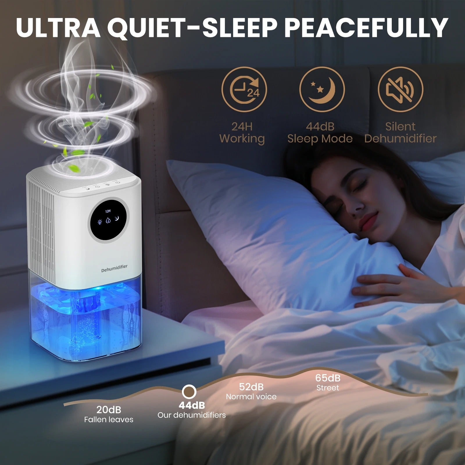 Portable Silent Dehumidifier with 35oz Tank & Colorful Night Lights