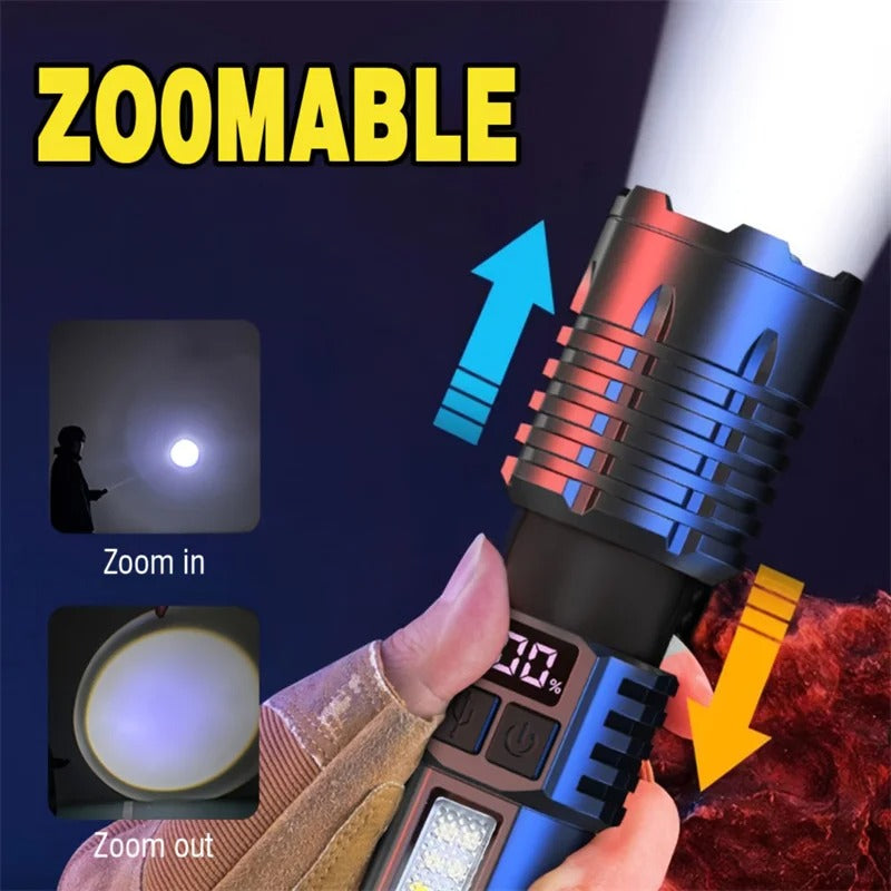 High Power Rechargeable LED Flashlight – Ultra Bright Torch with Side Light