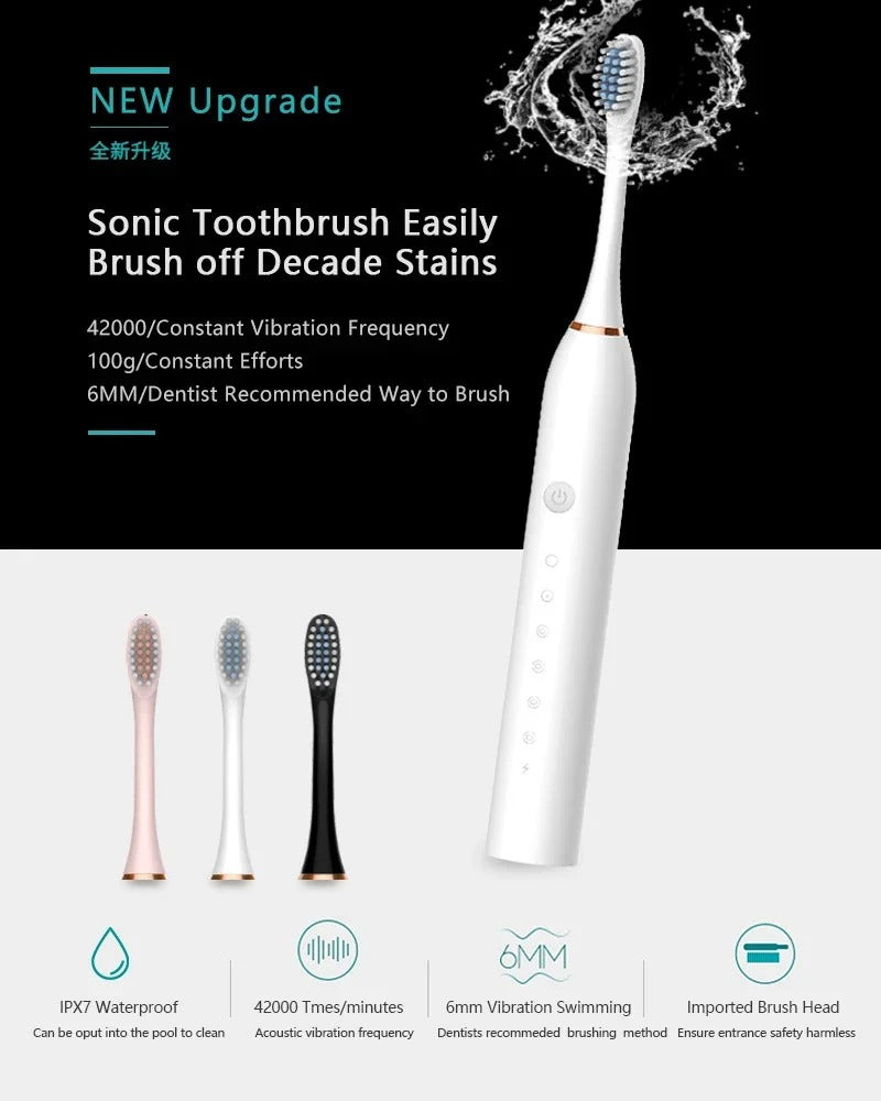 Electric Toothbrush – IPX7 Waterproof Rechargeable