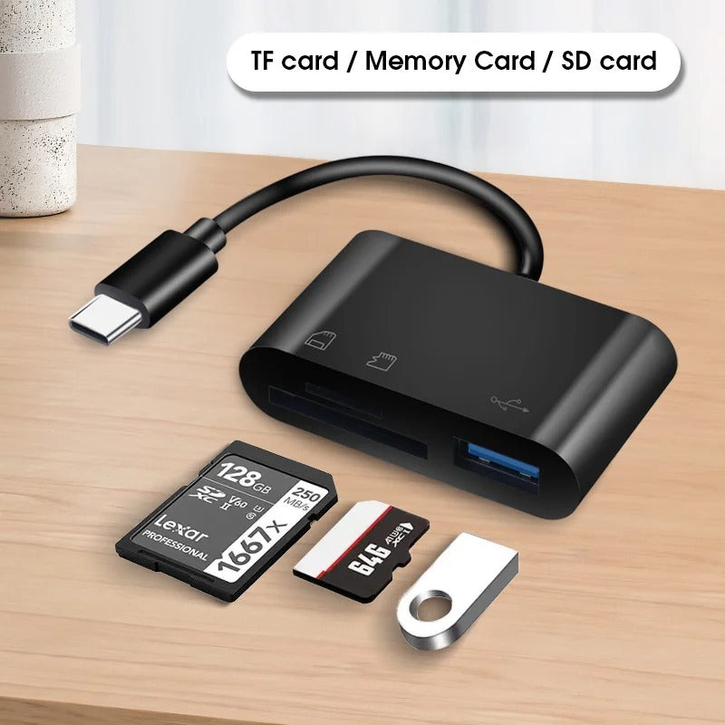 3-in-1 Type-C Micro Adapter & Memory Card Reader - USB-C TF, CF, SD