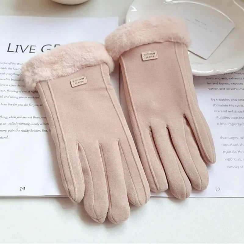 Women’s Winter Plush Gloves Fashionable Warm Suede with Touchscreen Capability