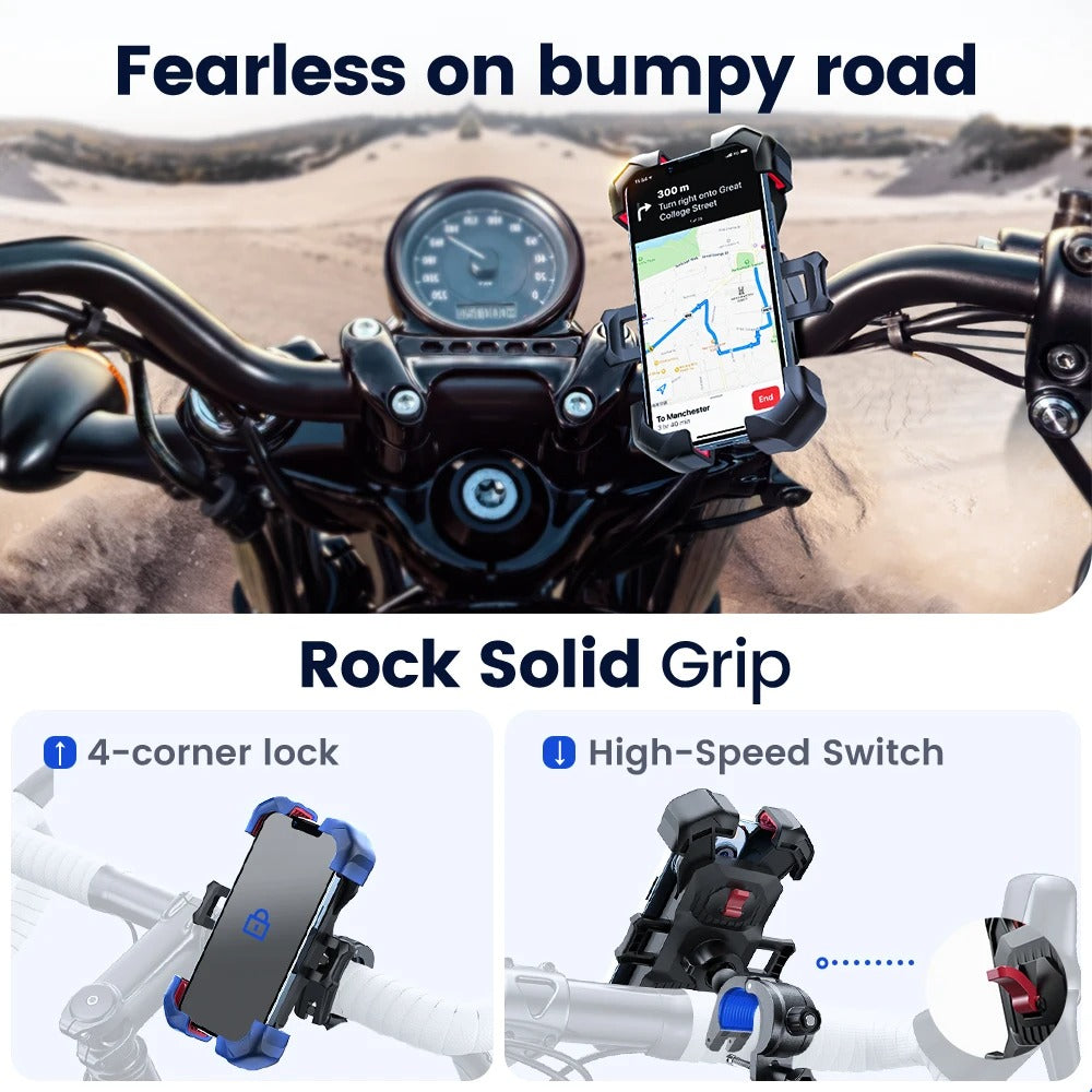360° Bike Phone Holder – Universal Shockproof Bicycle Mount for 4.7"–7" Smartphones with GPS Clip for Cycling & Motorbike