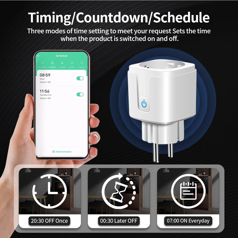 Smart Plug – WiFi/Zigbee EU 16A/20A Socket with Power Monitoring, Timer, Voice Control