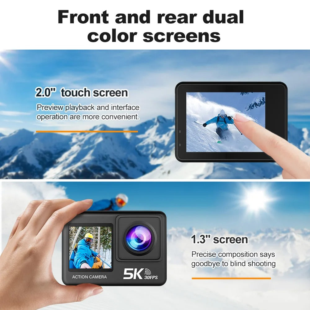 5K Waterproof Action Camera with 4K60FPS, Touch Screen & Wi-Fi