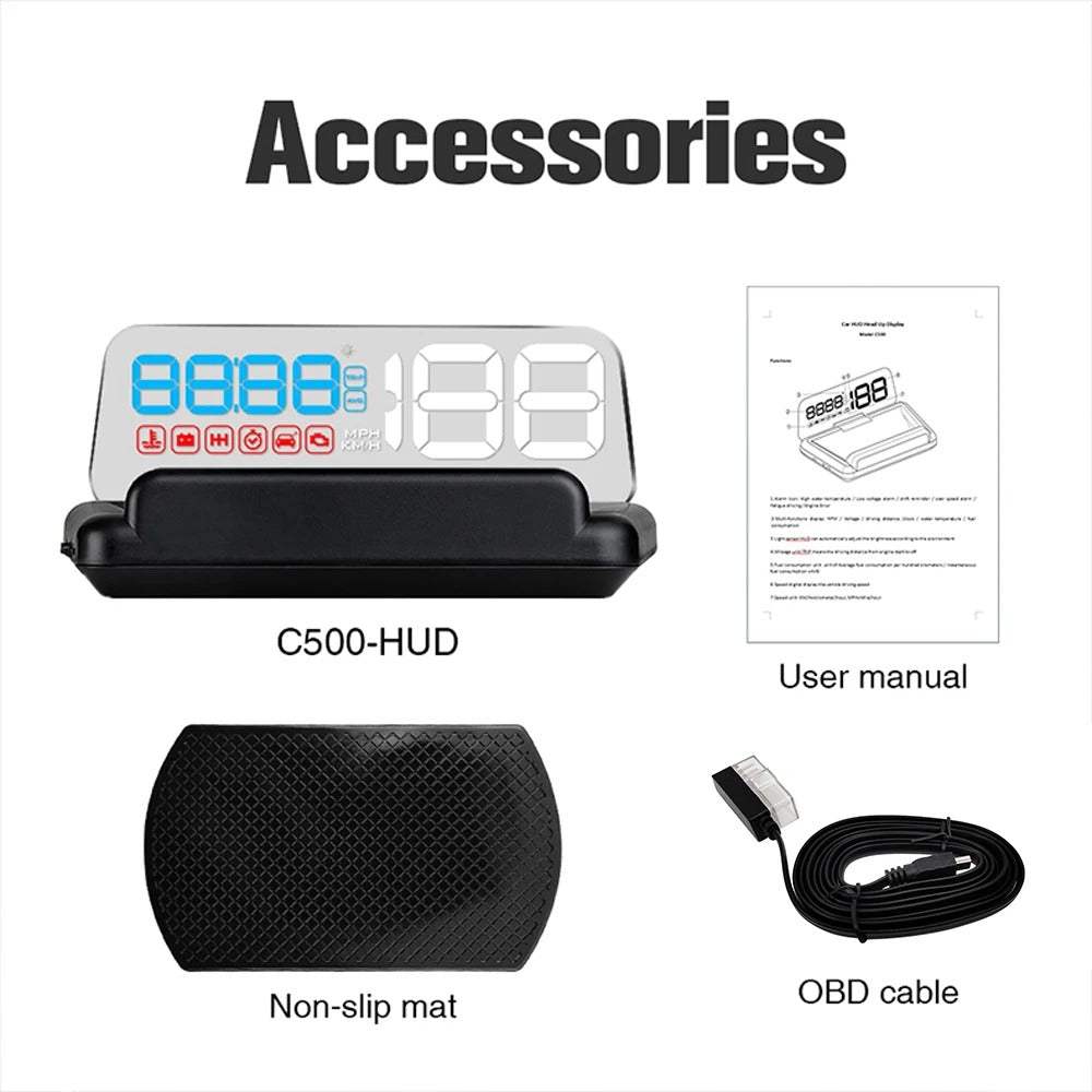 Newest C500 OBD2 Car HUD Digital Display – Water Temperature, Speed, Turbo, RPM Gauge, GPS Smart On-board Computer, T900 Head-Up Meter