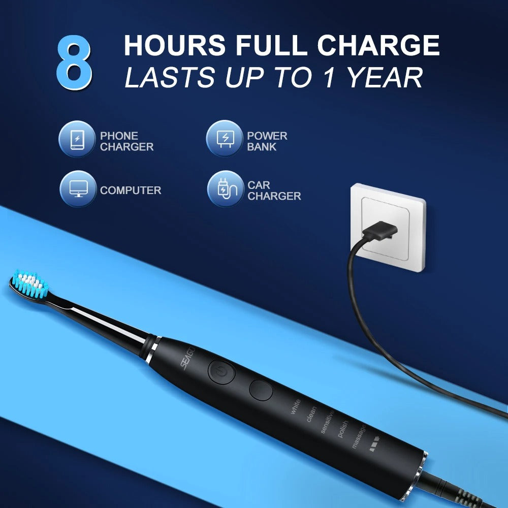 USB Rechargeable Electric Sonic Toothbrush IPX7 with Travel Case