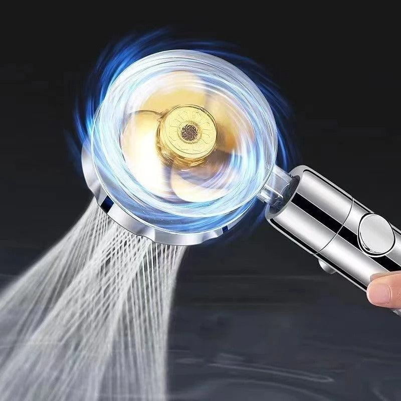 360° Rotating Turbo Fan Shower Head – High Pressure, Water-Saving Spray