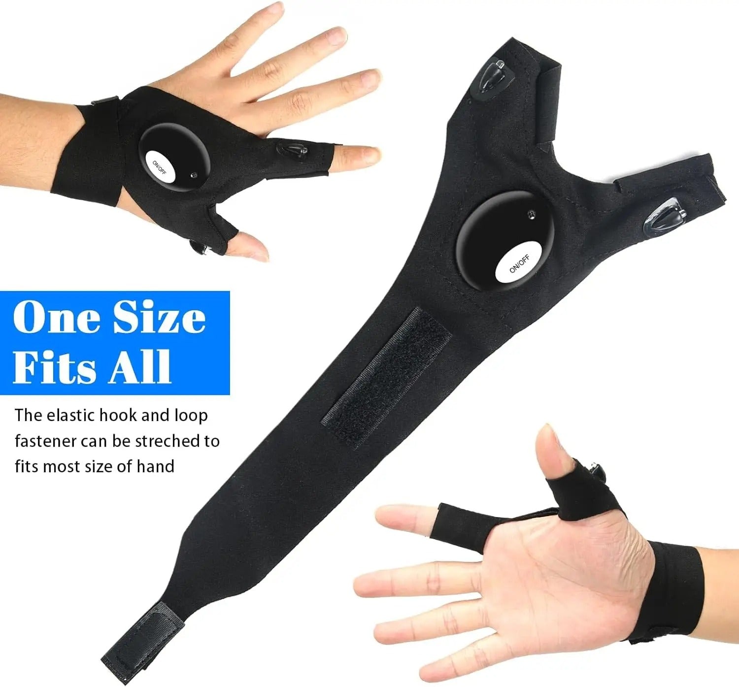 LED Half Finger Flashlight Glove Waterproof
