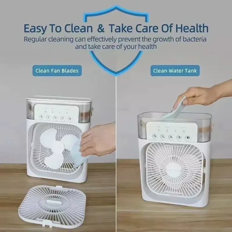 3-in-1 USB Air Cooler – Portable Fan, Air Conditioner & LED Night Light for Home & Office