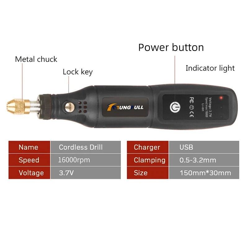 Cordless USB Rotary Engraving Tool Mini Wireless Electric Drill & Polishing Kit