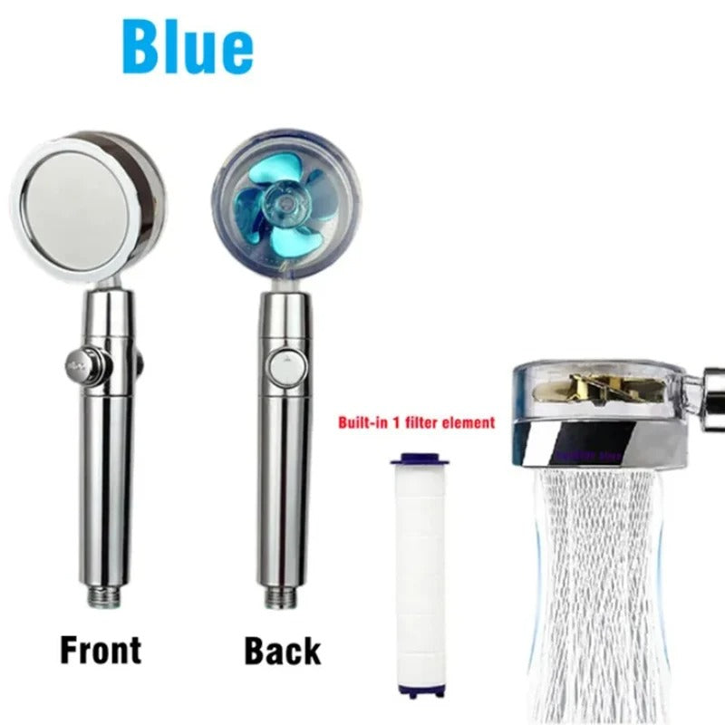 360° Rotating Turbo Fan Shower Head – High Pressure, Water-Saving Spray