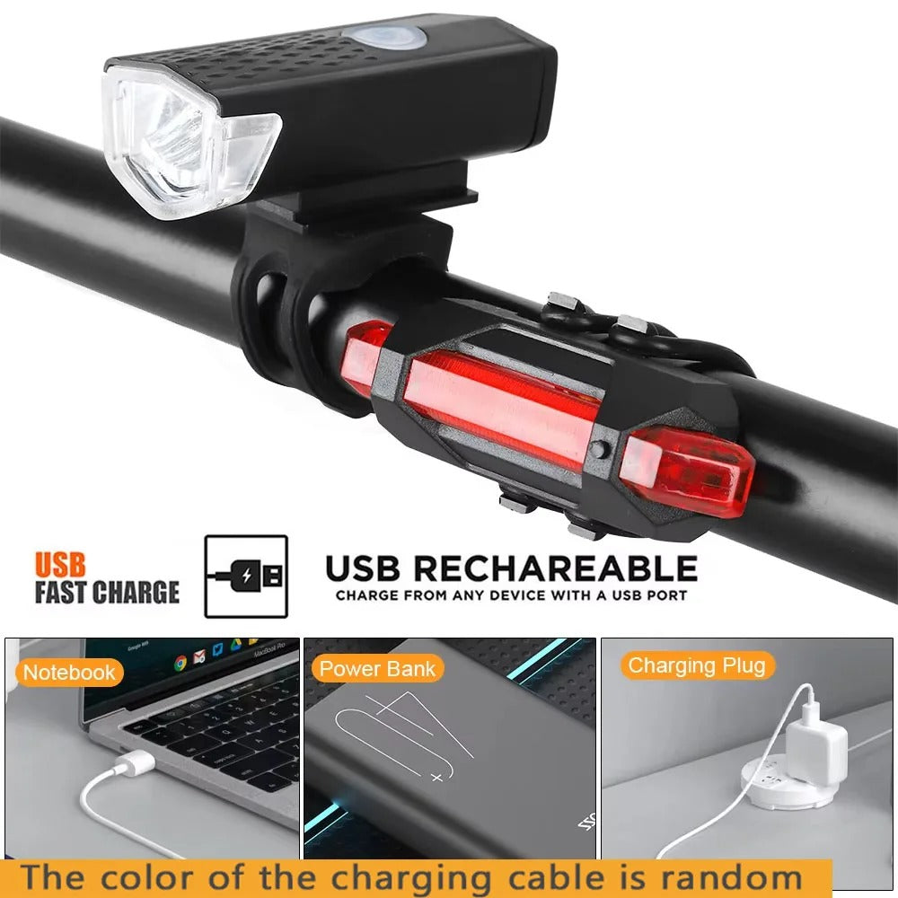 USB Rechargeable Bike Light Set – Front LED Headlight & Rear Taillight