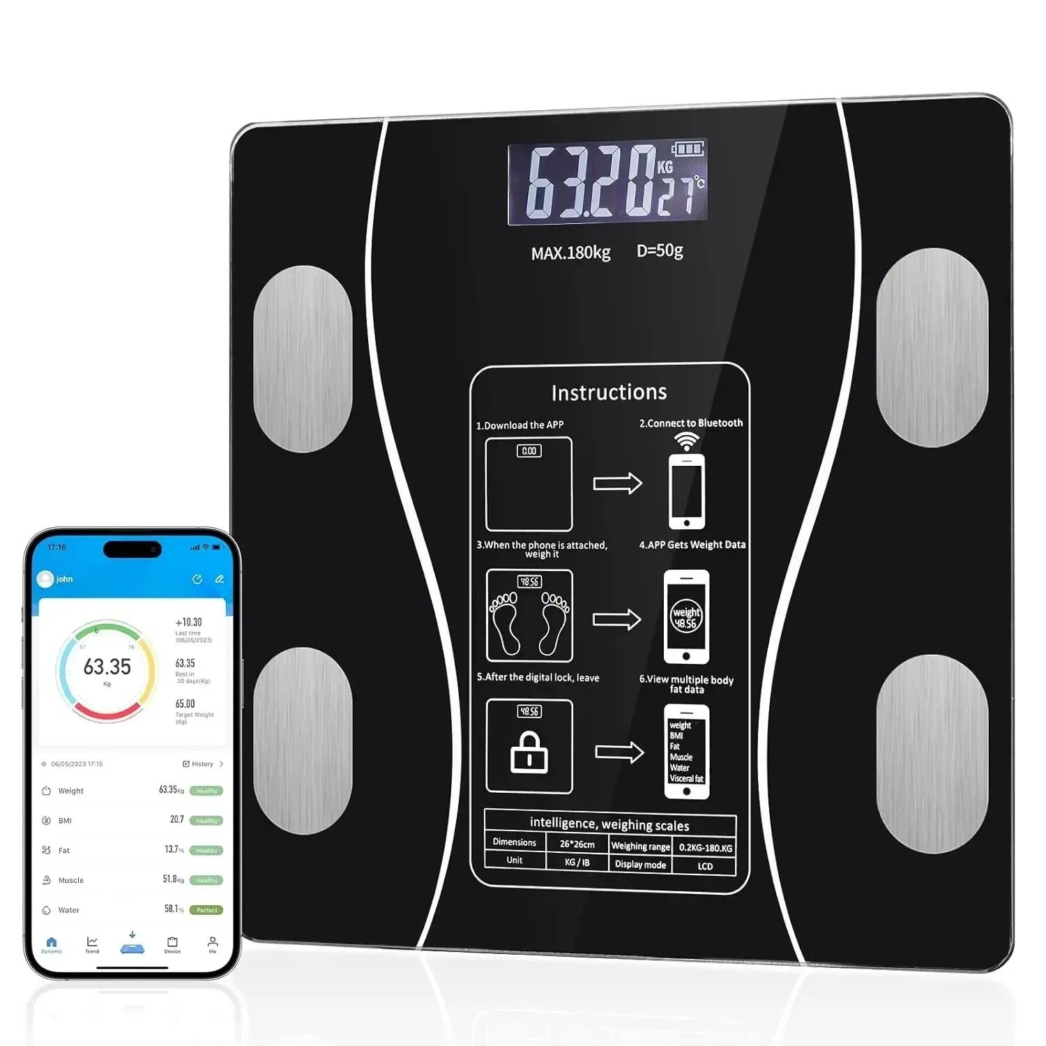Smart Bluetooth Weight Scale for Body Metrics & Health Tracking