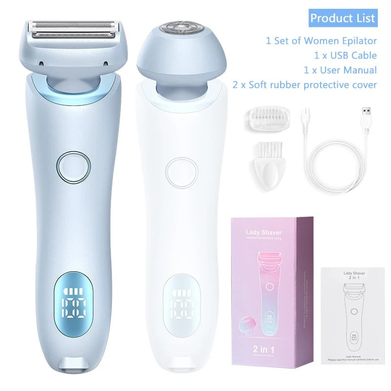 2-in-1 Portable Waterproof Lady Shaver Bikini Trimmer Epilator