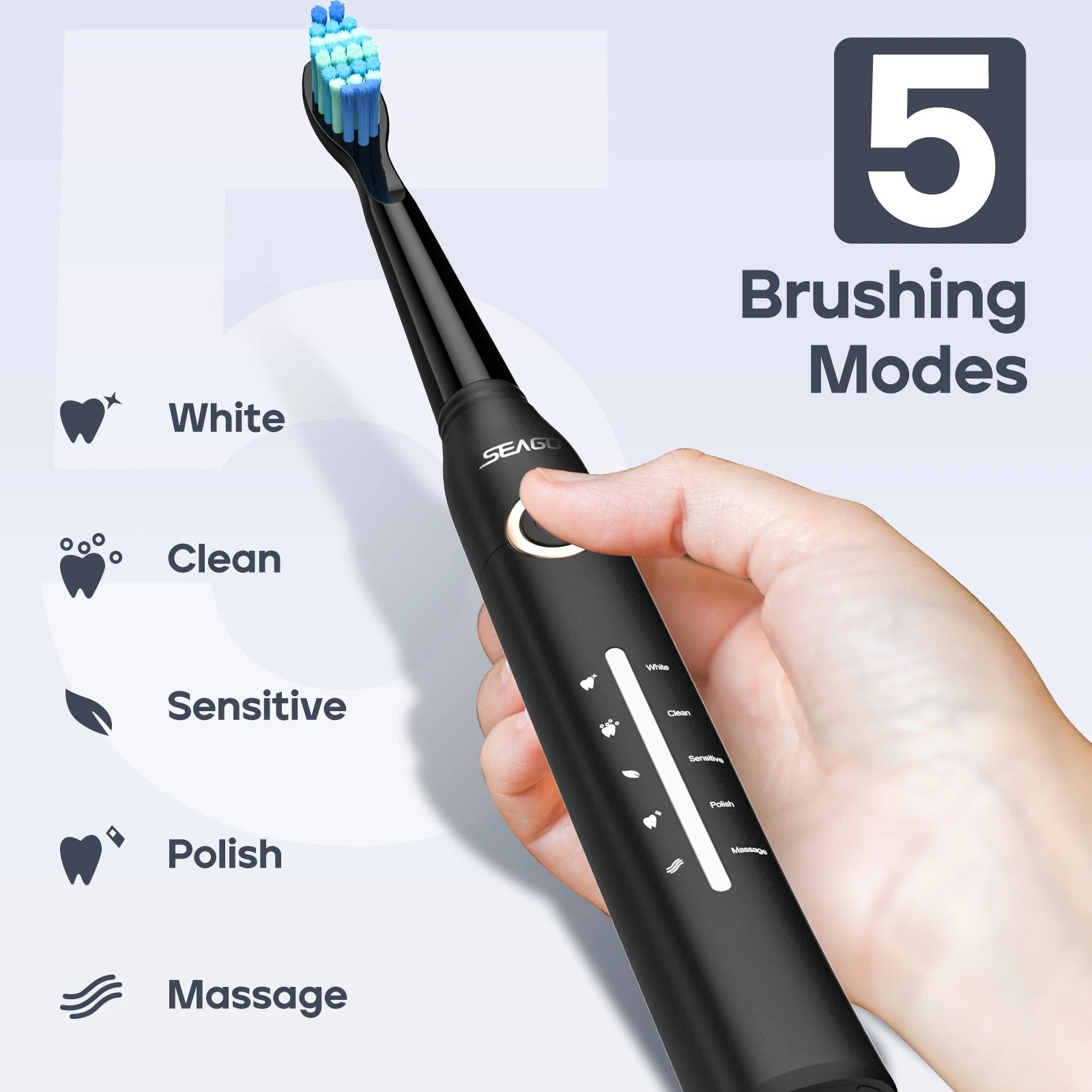 USB Rechargeable Ultrasonic Electric Toothbrush with 10 Replacement Heads