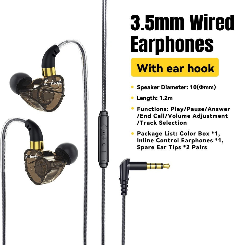 Wired In-Ear Headphones – HiFi Stereo Earbuds with Mic, Bass Boost & Noise Cancelling (3.5mm & Type-C)