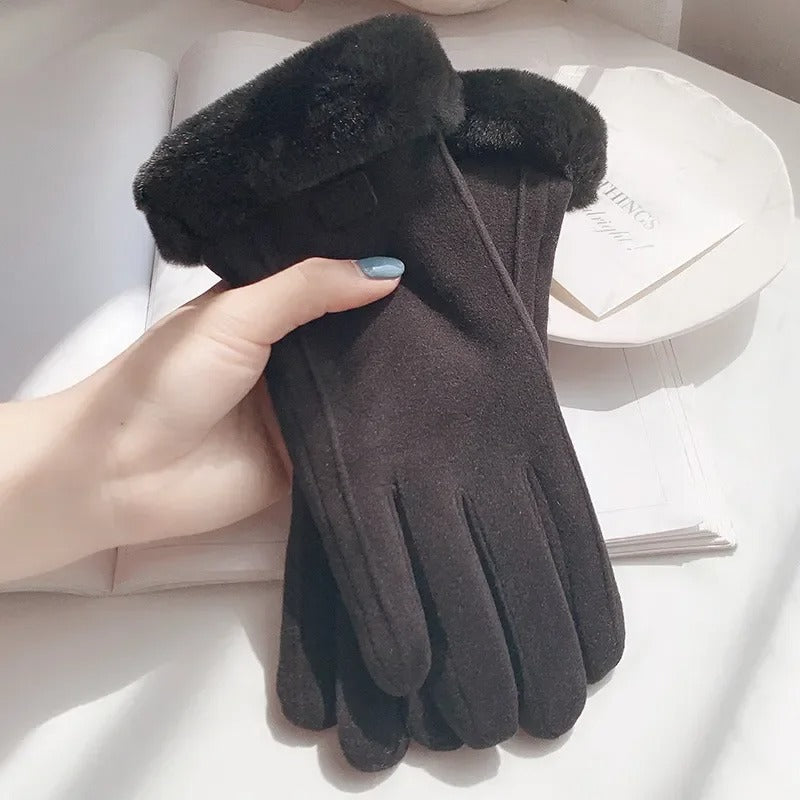 Women’s Winter Plush Gloves Fashionable Warm Suede with Touchscreen Capability